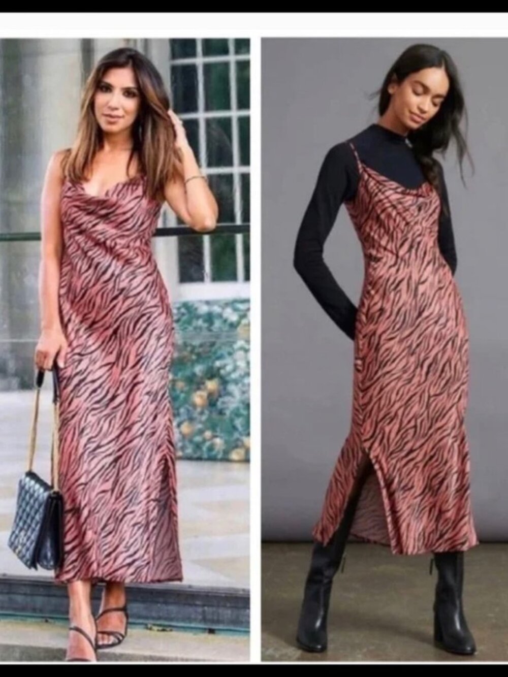 Anthropologie Elyse Cowl Neck Satin Animal Print Slip Dress